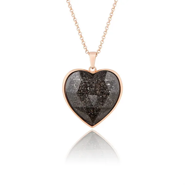 Dettaglio del ciondolo del gioiello personalizzato per animali domestici byebau con cuore bombato a diamante da 25mm in argento 925 color oro rosa